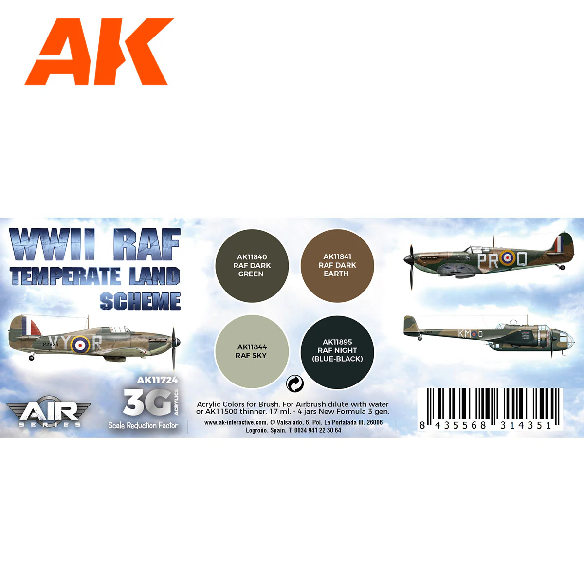 AK Interactive 3G Paint Set - WWII RAF Temperate Land Scheme (AK11724) - Image 2
