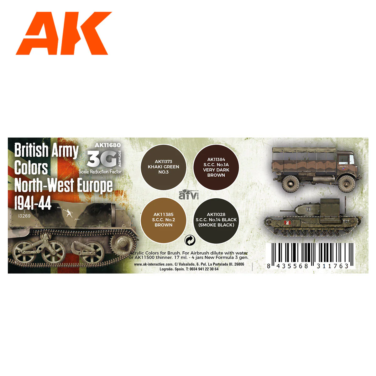 AK Interactive 3rd Gen AFV Paint Set - British Army Colors Europe 1941-44 (AK11680) - Image 2