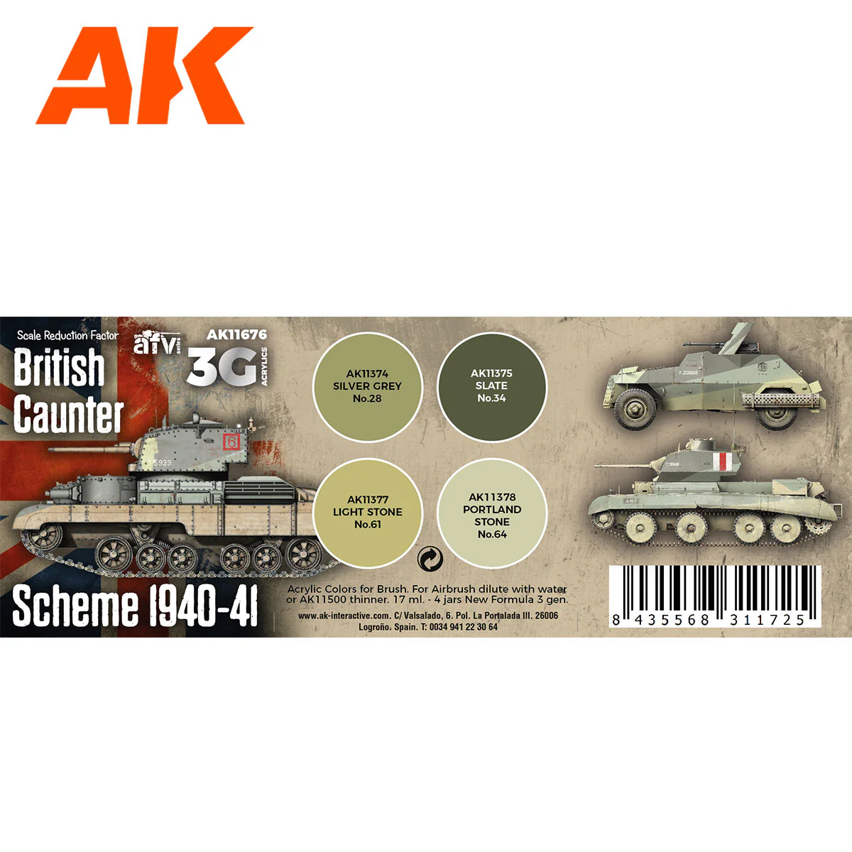 AK Interactive 3rd Gen AFV Paint Set - British Caunter Scheme 1940-41 (AK11676) - Image 2