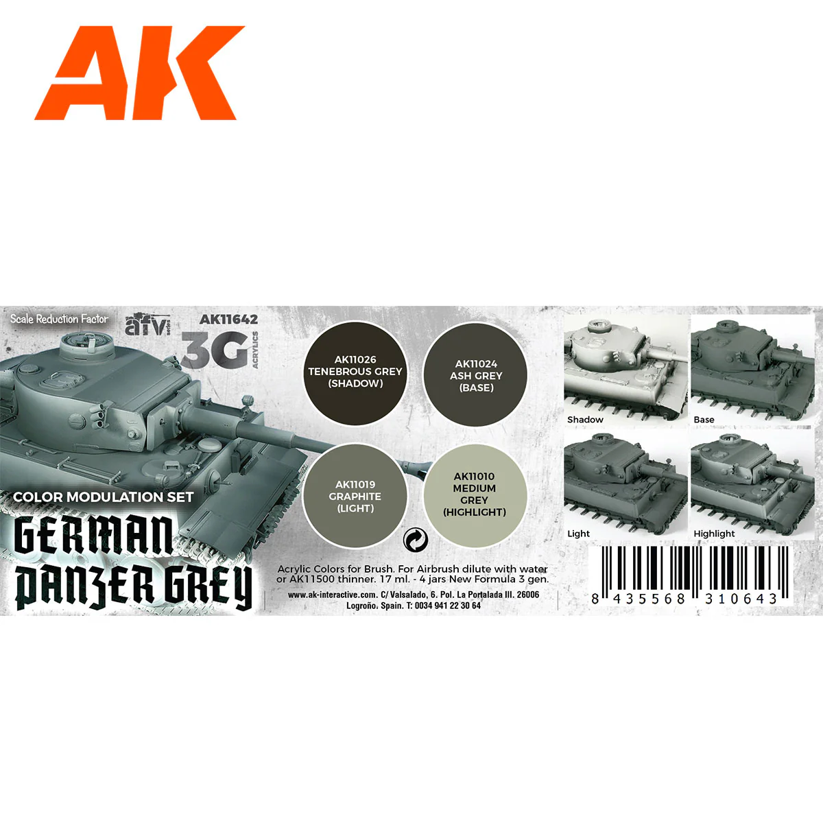 AK Interactive 3rd Gen AFV Paint Set - German Panzer Grey Modulation Set (AK11642) - Image 2