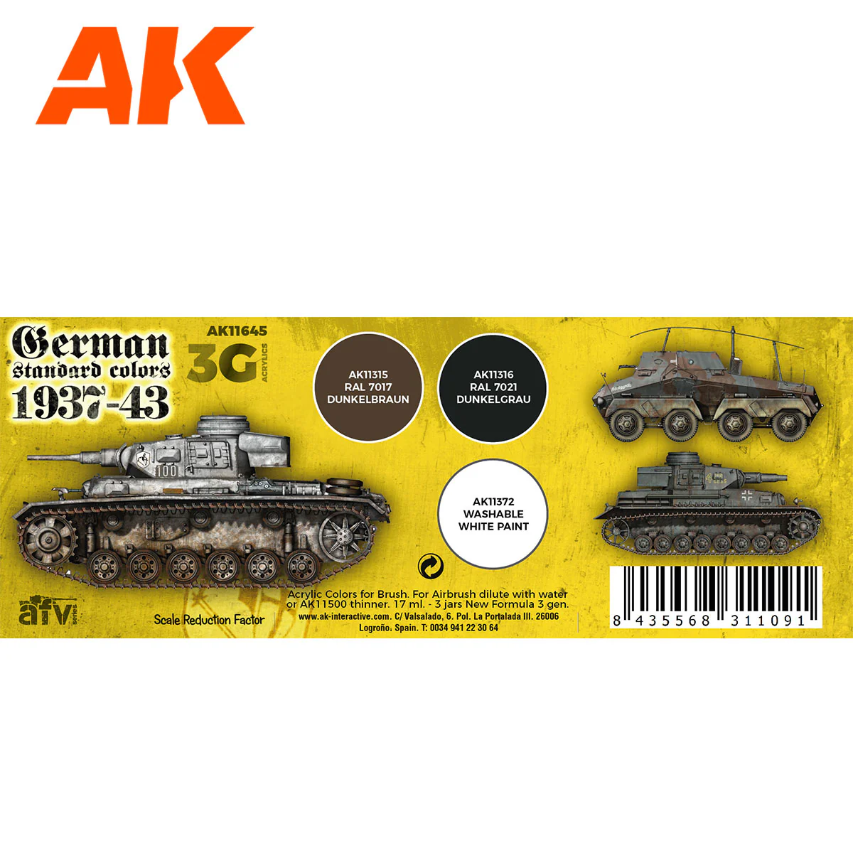 AK Interactive 3rd Gen AFV Paint Set - German Standard Colors 1937-44 (AK11645) - Image 2
