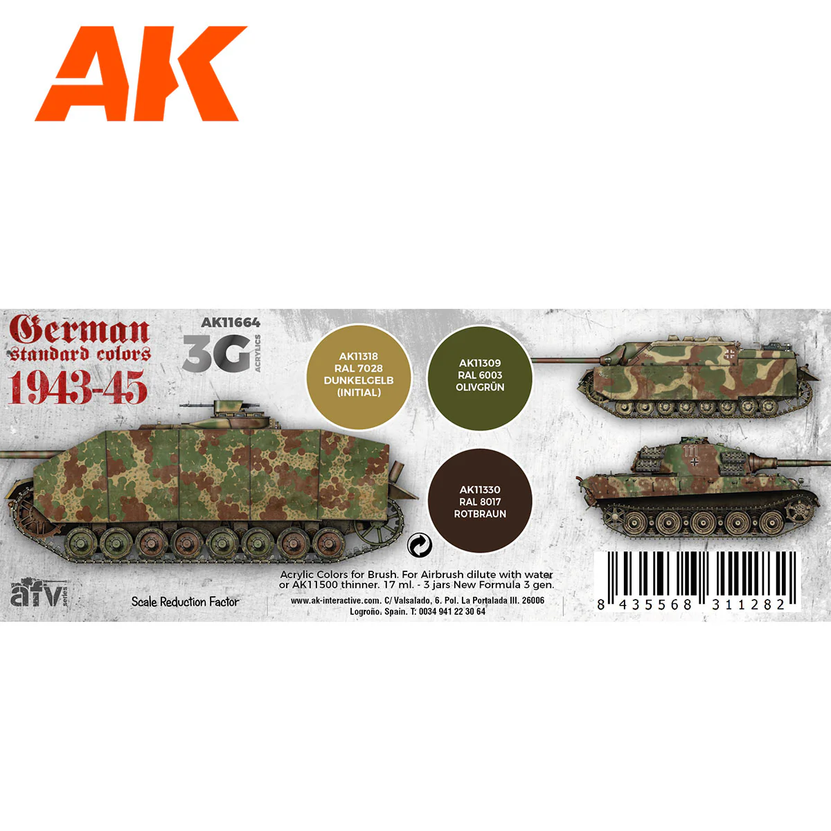 AK Interactive 3rd Gen AFV Paint Set - German Standard Colors 1943-45 Combo (AK11664) - Image 2