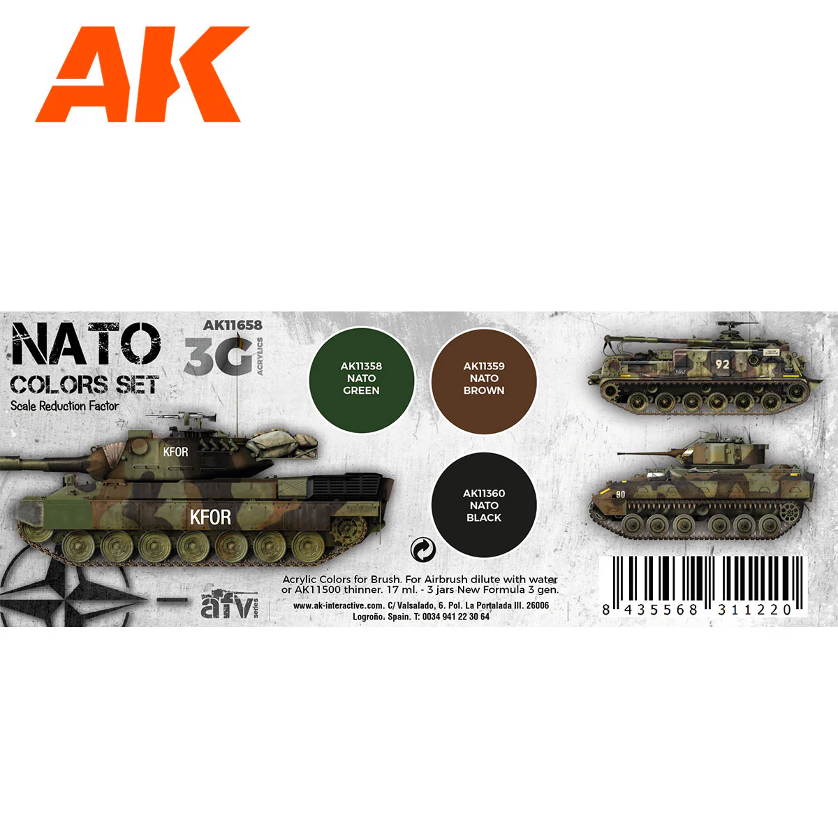 AK Interactive 3rd Gen AFV Paint Set - NATO Colors (AK11658) - Image 2