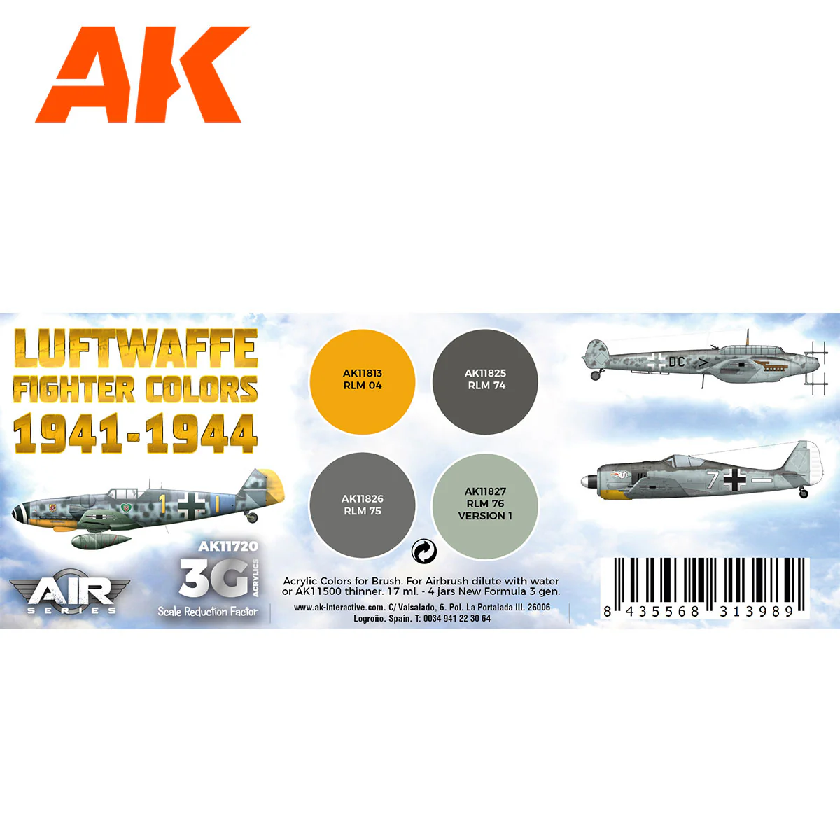 AK Interactive 3rd Gen Aircraft Paint Set - Luftwaffe Fighter Colors 1941-1944 Set (AK11720) - Image 2