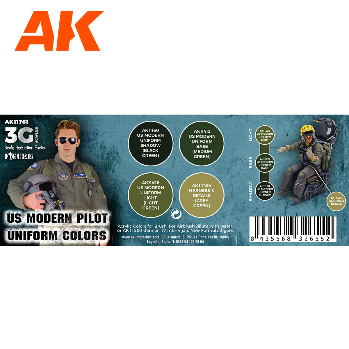 AK Interactive 3rd Gen Aircraft Paint Set - US Modern Pilot Uniform Colors (AK11761) - Image 2