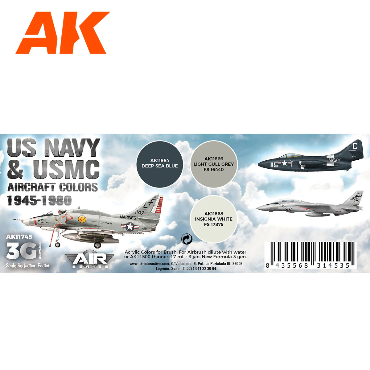AK Interactive 3rd Gen Aircraft Paint Set - US Navy & USMC Aircraft Colors 1945-1980 Set (AK11745) - Image 2