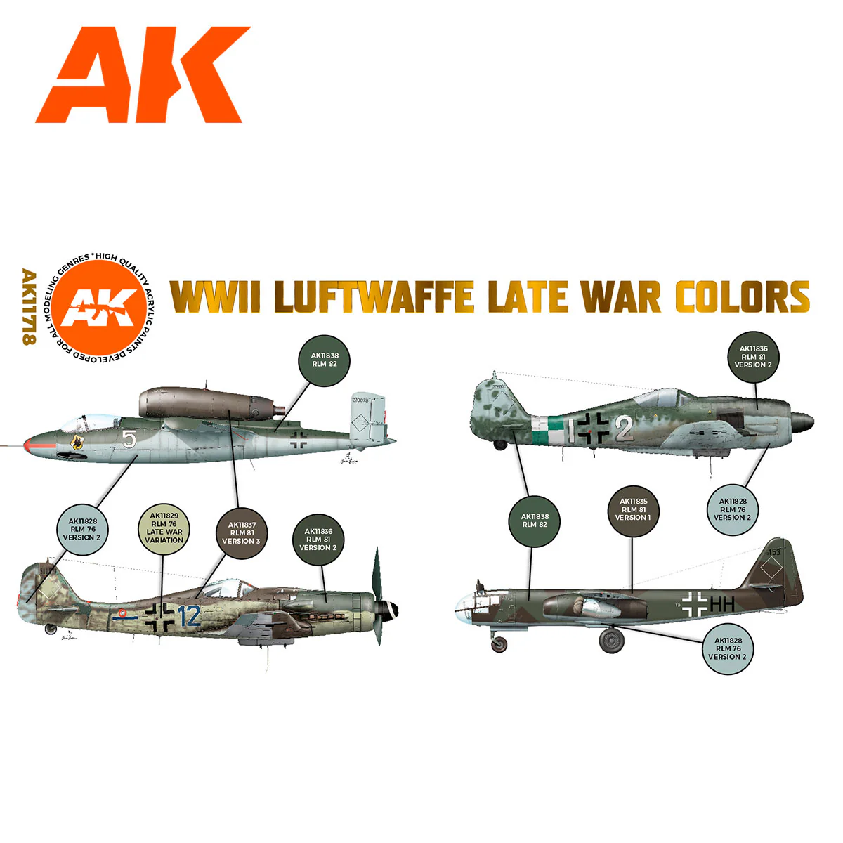 AK Interactive 3rd Gen Aircraft Paint Set - WWII Luftwaffe Late War Colors Set (AK11718) - Image 2