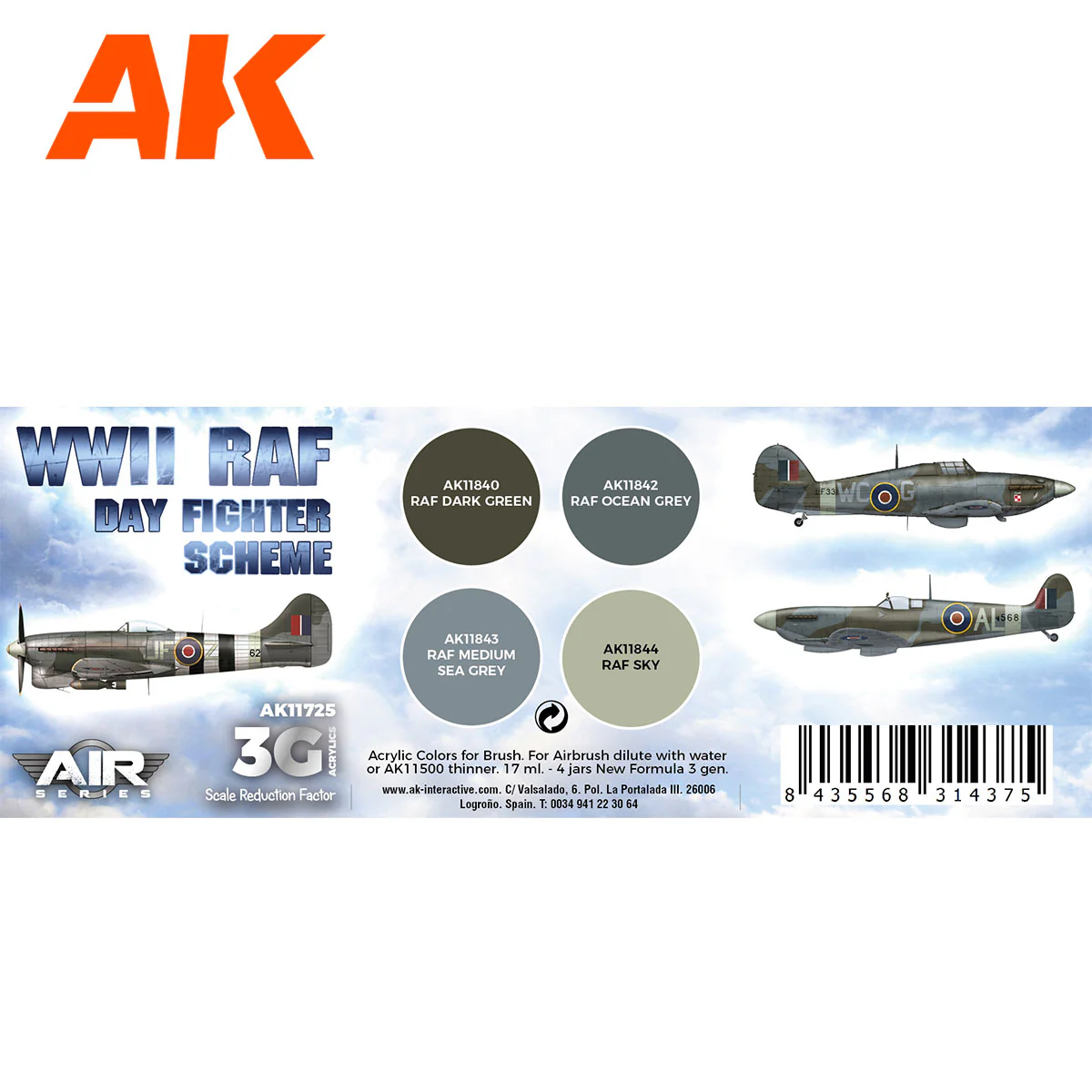 AK Interactive 3rd Gen Aircraft Paint Set - WWII RAF Day Fighter Scheme Set (AK11725) - Image 2