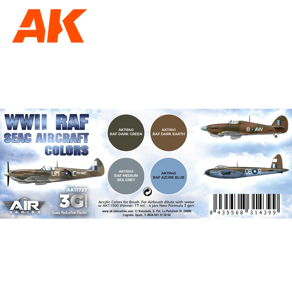AK Interactive 3rd Gen Aircraft Paint Set - WWII RAF SEAC Aircraft Colors Set (AK11727) - Image 2