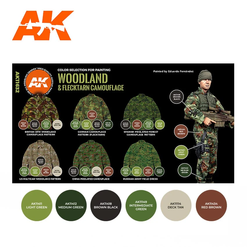AK Interactive 3rd Gen Figure Paint Set - Woodland & Flecktarn Camouflages (AK11632) - Image 2