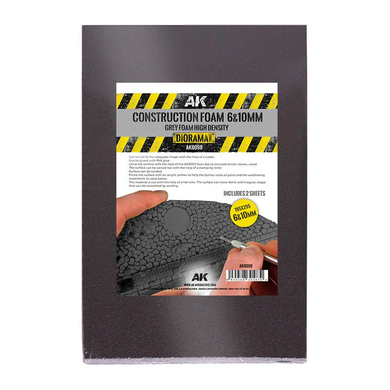 AK Interactive - Black Construction Foam 6&10mm - 195 X 295 Mm (2 Sheets) (AK8098)