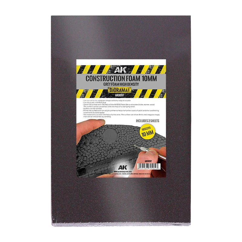 AK Interactive - Grey Construction Foam 10mm - 195 X 295 Mm (2 Sheets) (AK8097)