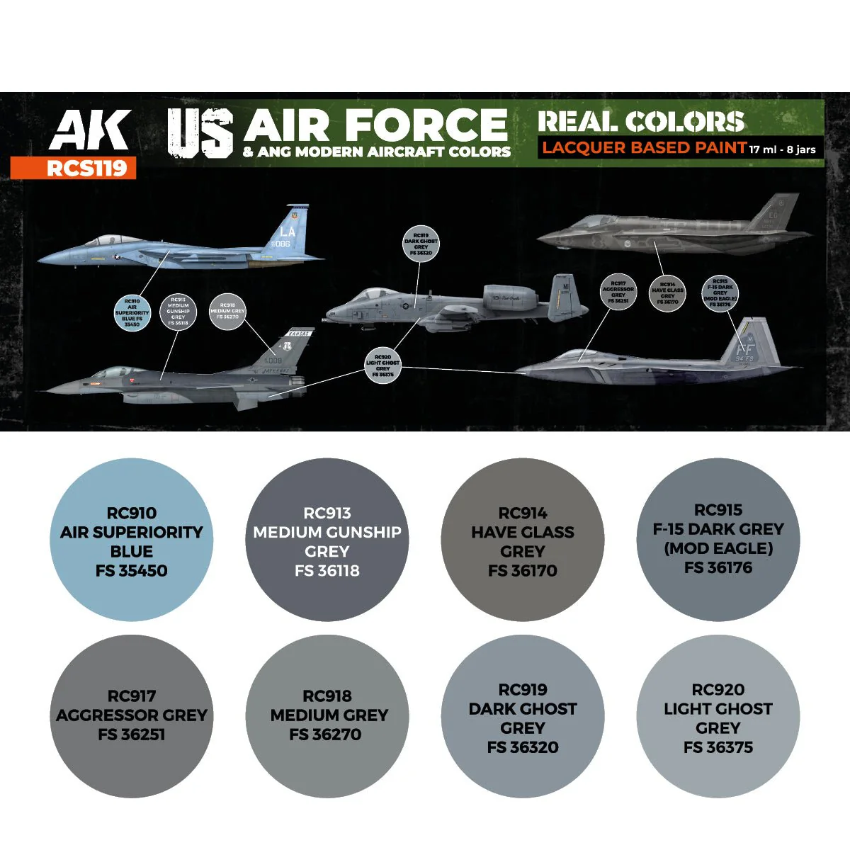 AK Interactive Real Colors - US Air Force & ANG Modern Aircraft Colors Set (RCS119) - Image 2