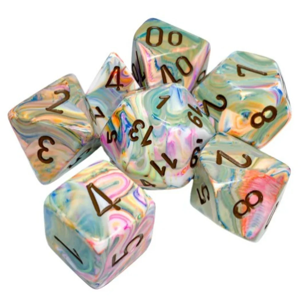 Chessex - Festive Polyhedral 7 Dice Set - Vibrant with Brown