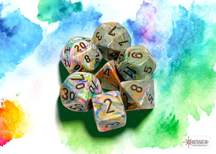 Chessex - Festive Polyhedral 7 Dice Set - Vibrant with Brown - Image 3
