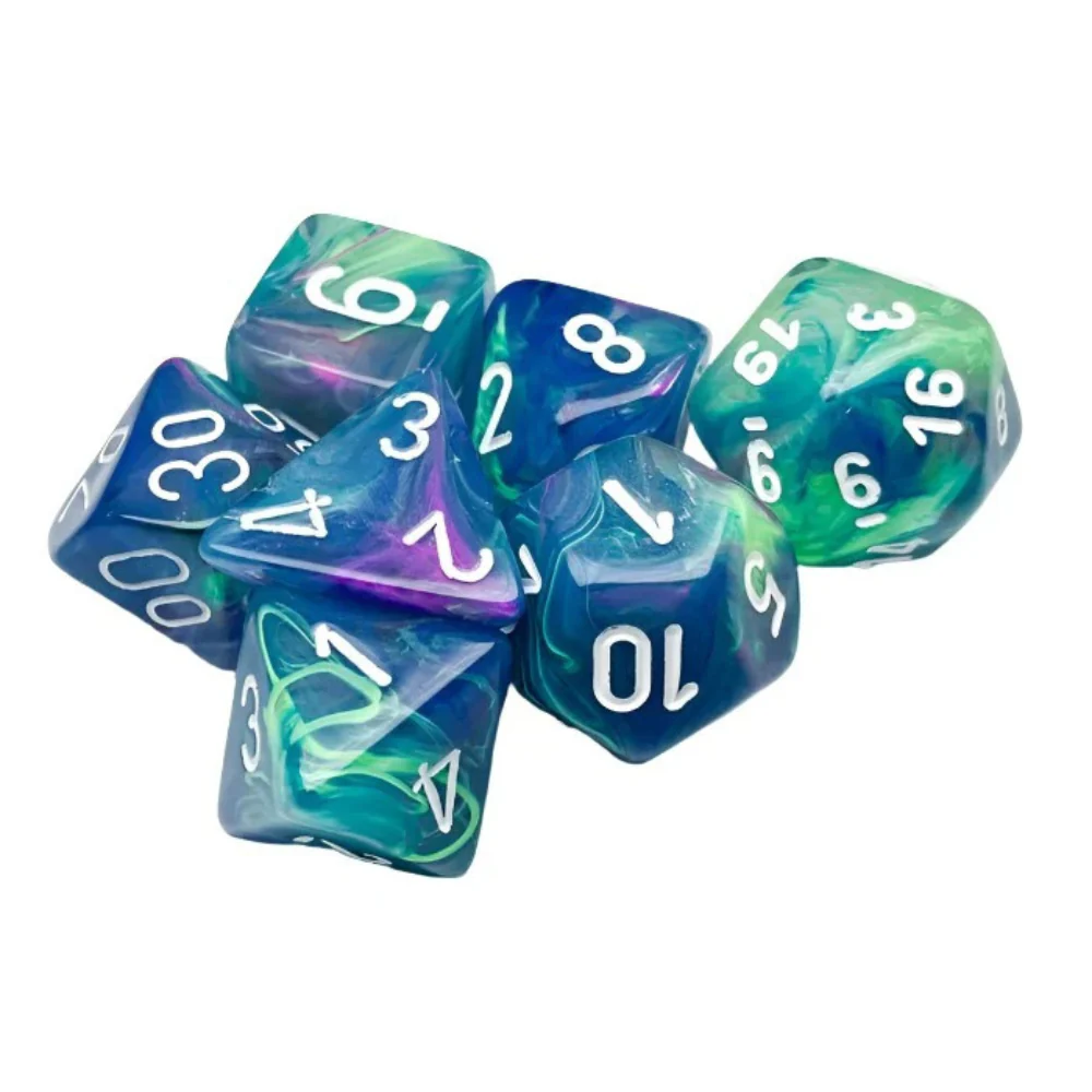 Chessex - Festive Polyhedral 7 Dice Set - Waterlily & White