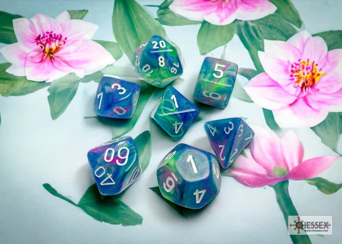 Chessex - Festive Polyhedral 7 Dice Set - Waterlily & White - Image 2