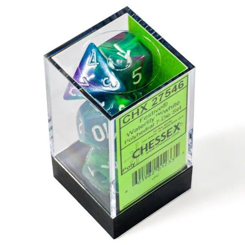 Chessex - Festive Polyhedral 7 Dice Set - Waterlily & White - Image 4