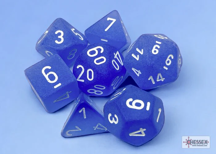 Chessex - Frosted Polyhedral 7 Dice Set - Blue with White - Image 2