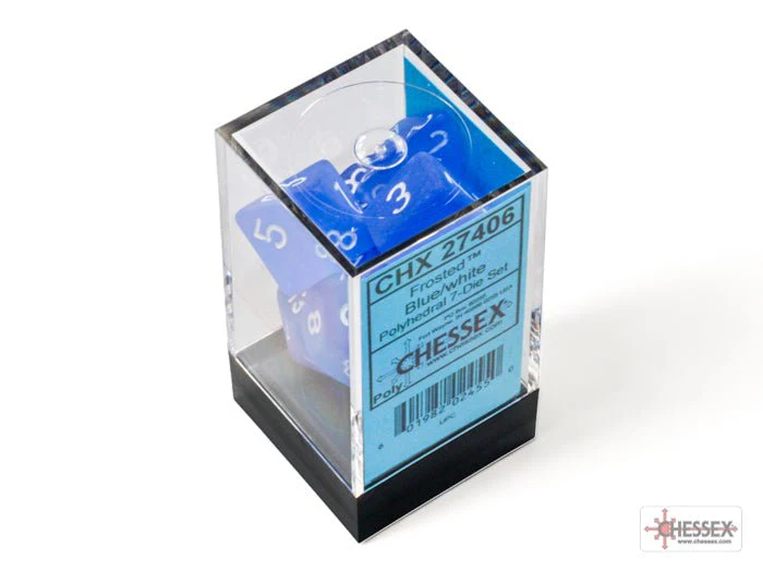Chessex - Frosted Polyhedral 7 Dice Set - Blue with White - Image 3