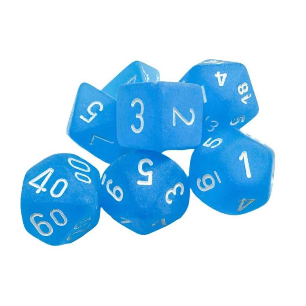 Chessex - Frosted Polyhedral 7 Dice Set - Caribbean Blue with White