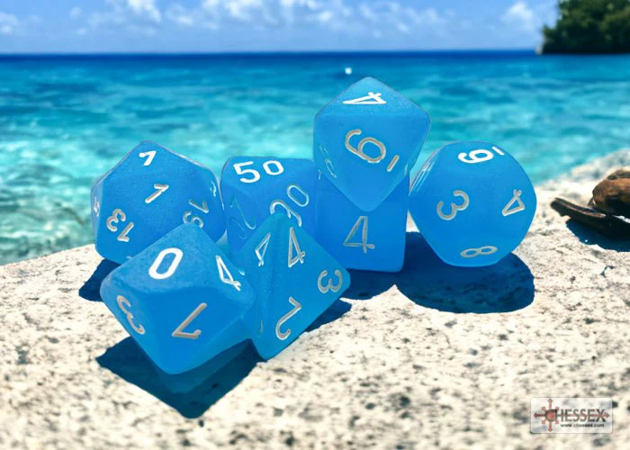 Chessex - Frosted Polyhedral 7 Dice Set - Caribbean Blue with White - Image 2