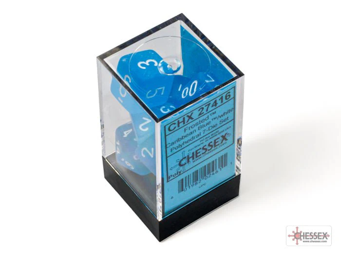 Chessex - Frosted Polyhedral 7 Dice Set - Caribbean Blue with White - Image 3