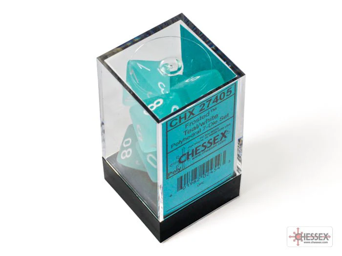 Chessex - Frosted Polyhedral 7 Dice Set - Teal with White - Image 3