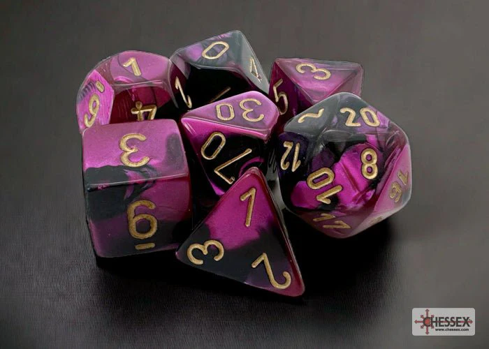 Chessex - Gemini Polyhedral 7 Dice Set - Black-Purple with Gold - Image 3