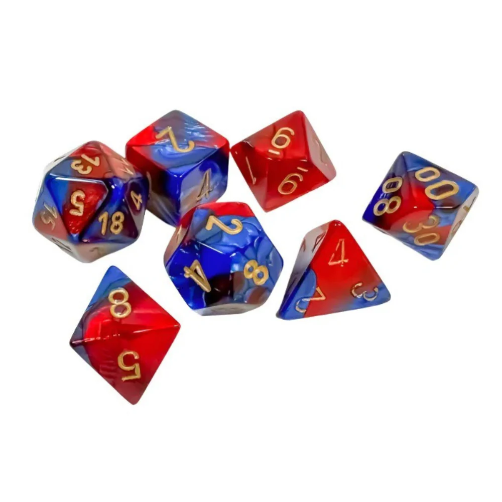 Chessex - Gemini Polyhedral 7 Dice Set - Blue-Red with Gold