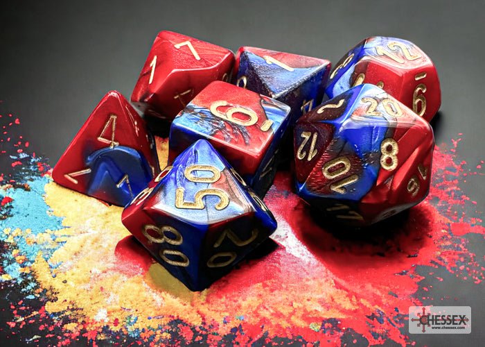 Chessex - Gemini Polyhedral 7 Dice Set - Blue-Red with Gold - Image 2