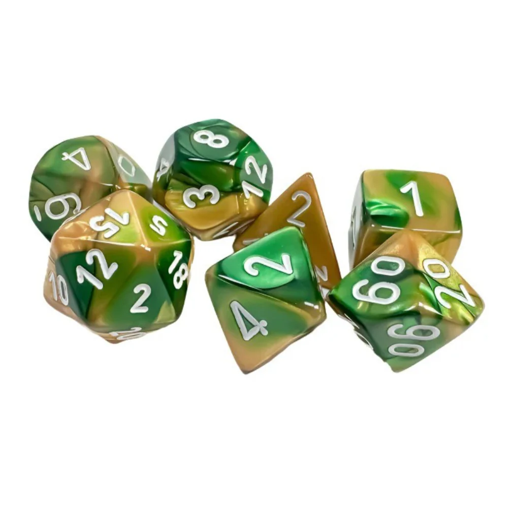 Chessex - Gemini Polyhedral 7 Dice Set - Gold-Green with White