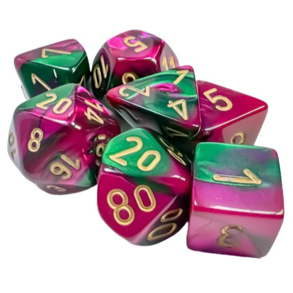 Chessex - Gemini Polyhedral 7 Dice Set - Green-Purple with Gold