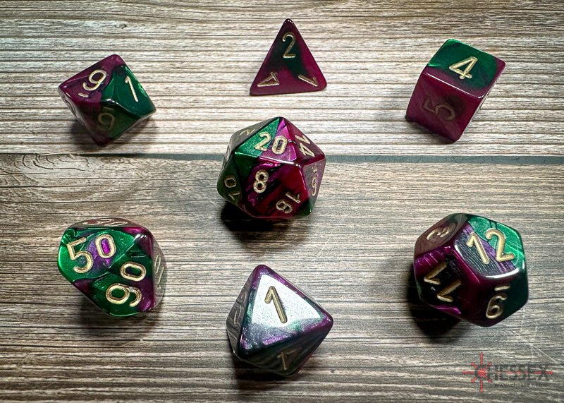 Chessex - Gemini Polyhedral 7 Dice Set - Green-Purple with Gold - Image 2