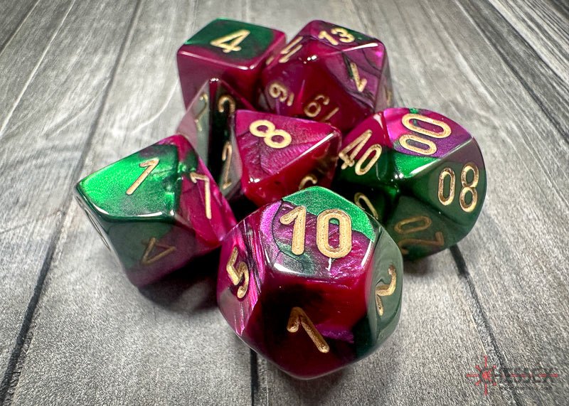 Chessex - Gemini Polyhedral 7 Dice Set - Green-Purple with Gold - Image 4