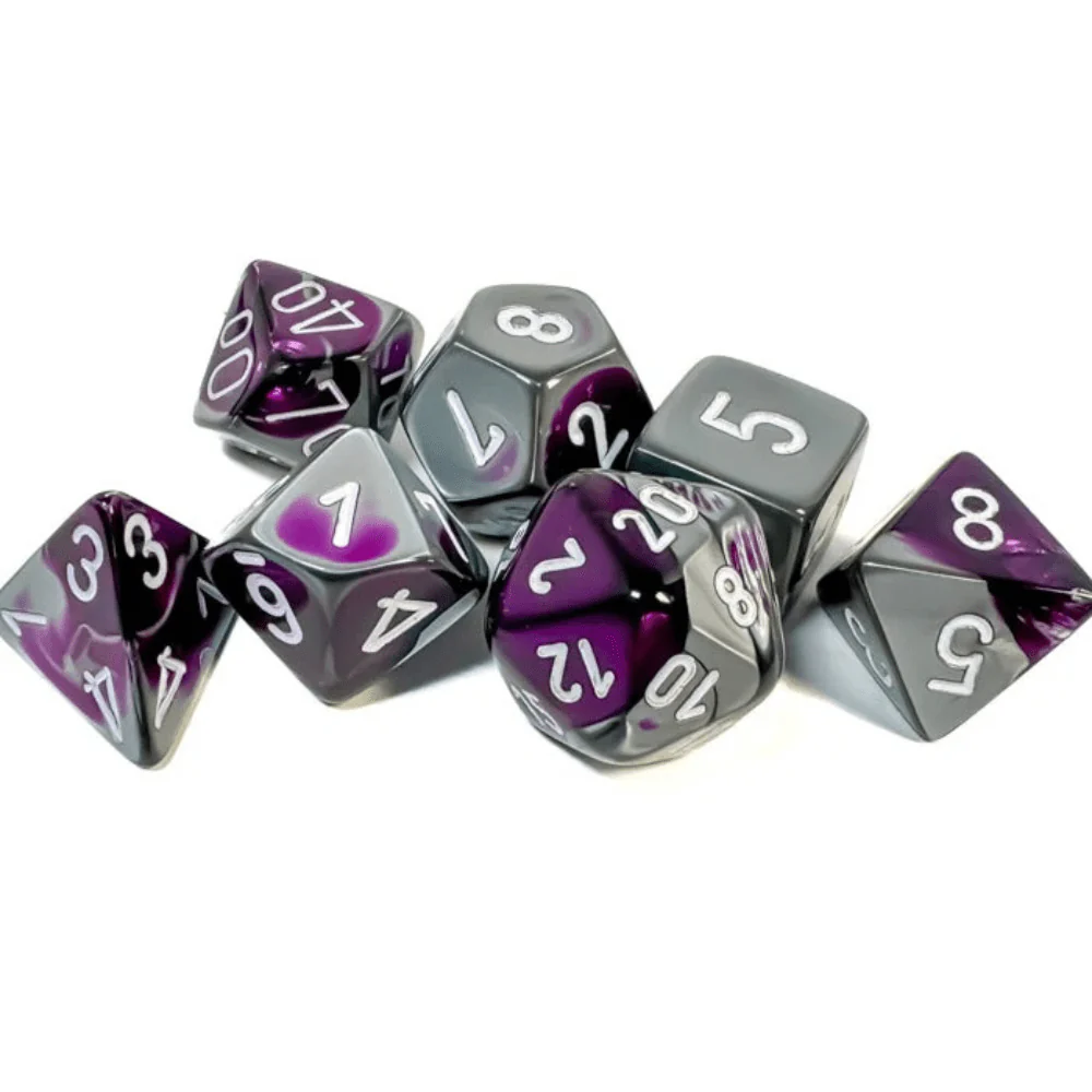 Chessex - Gemini Polyhedral 7 Dice Set - Purple-Steel with White