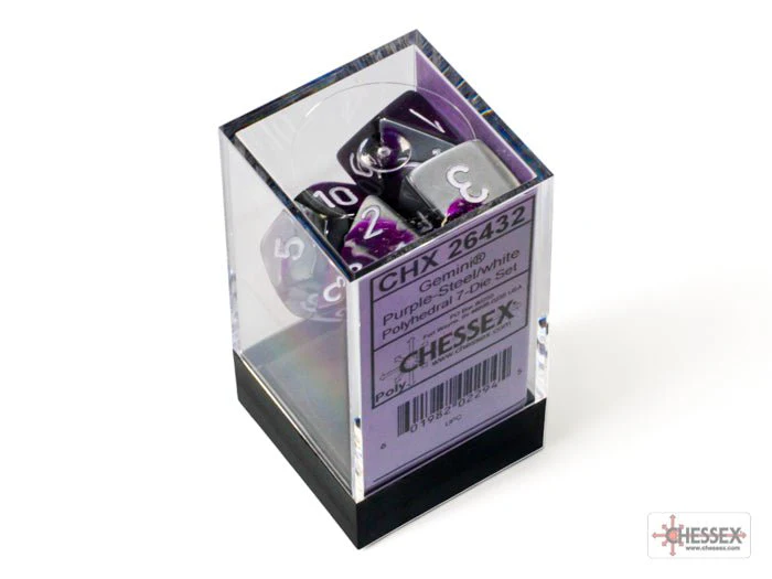 Chessex - Gemini Polyhedral 7 Dice Set - Purple-Steel with White - Image 2