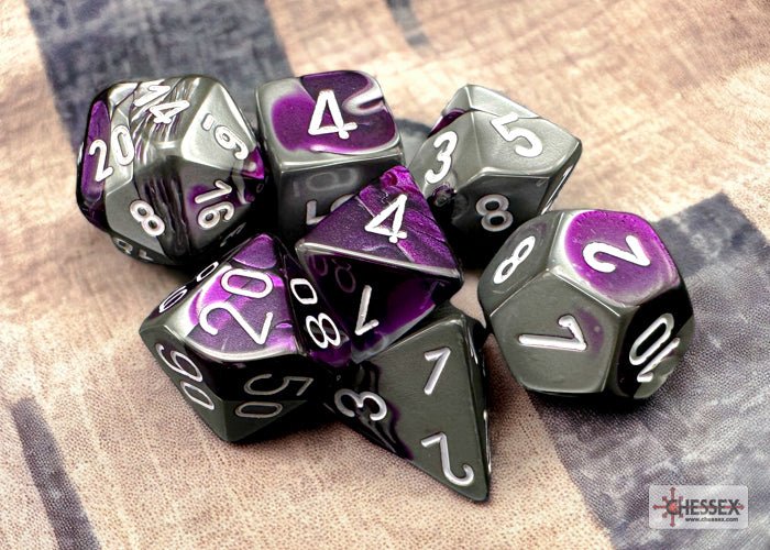 Chessex - Gemini Polyhedral 7 Dice Set - Purple-Steel with White - Image 3