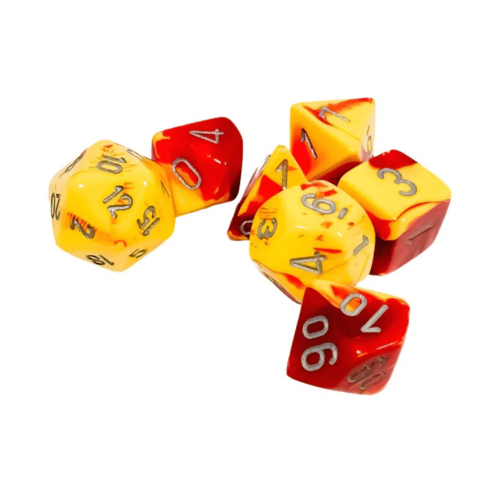 Chessex - Gemini Polyhedral 7 Dice Set - Red-Yellow with Silver