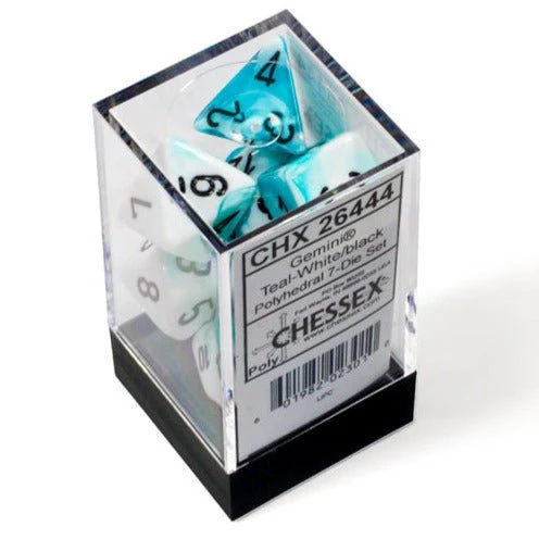 Chessex - Gemini Polyhedral 7 Dice Set - White-Teal with Black - Image 3