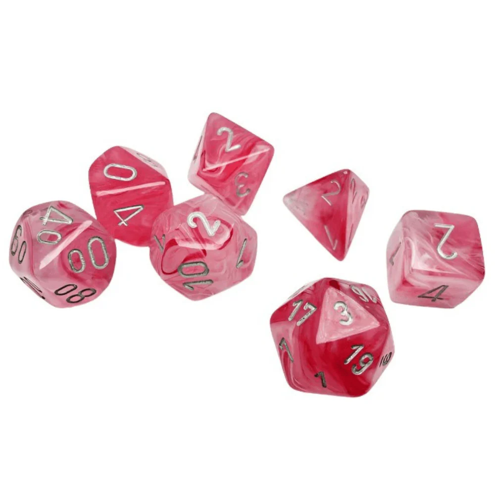 Chessex - Ghostly Polyhedral 7 Dice Set - Glow Pink & Silver