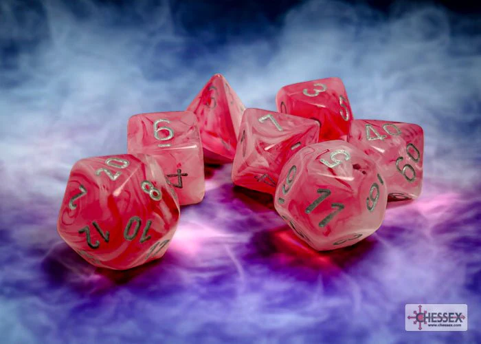 Chessex - Ghostly Polyhedral 7 Dice Set - Glow Pink & Silver - Image 2