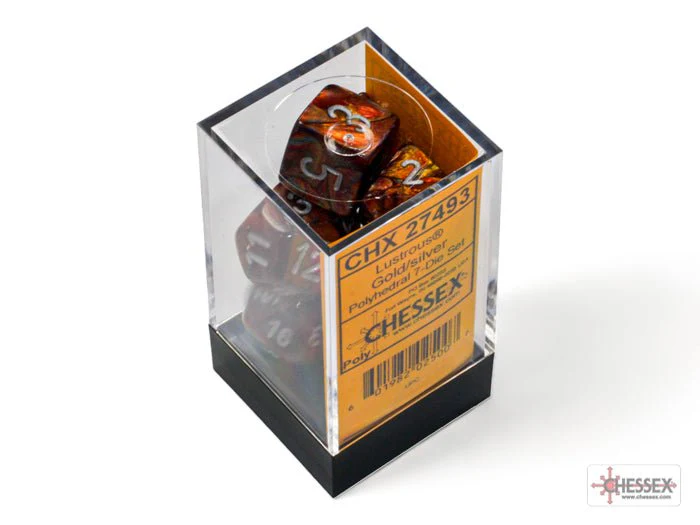 Chessex - Lustrous Polyhedral 7 Dice Set - Gold with Silver - Image 3
