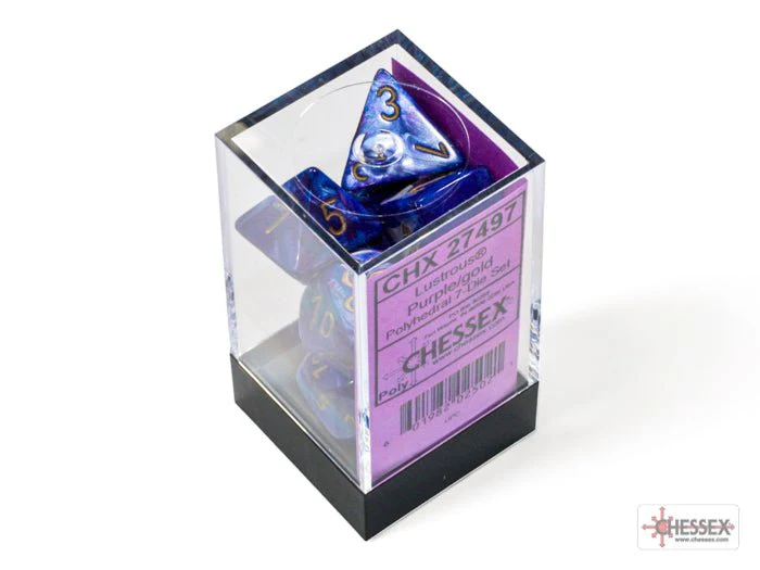 Chessex - Lustrous Polyhedral 7 Dice Set - Purple with Gold - Image 3