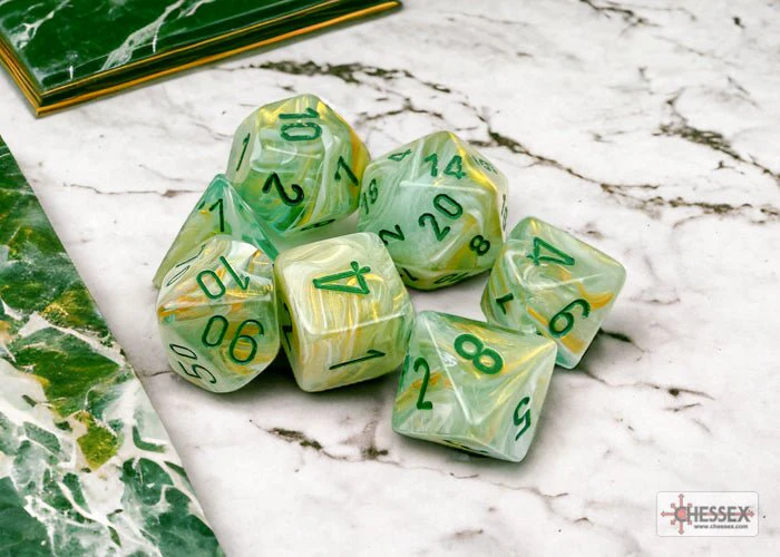 Chessex - Marble Polyhedral 7 Dice Set - Green with Dark Green - Image 2