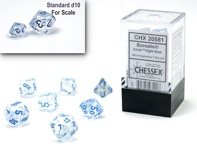 Chessex - Mini Borealis Polyhedral 7 Die Set - Luminary Icicle light Blue - Image 2