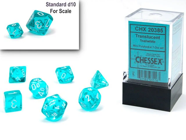 Chessex - Mini Translucent Polyhedral 7 Die Set - Teal & White - Image 2