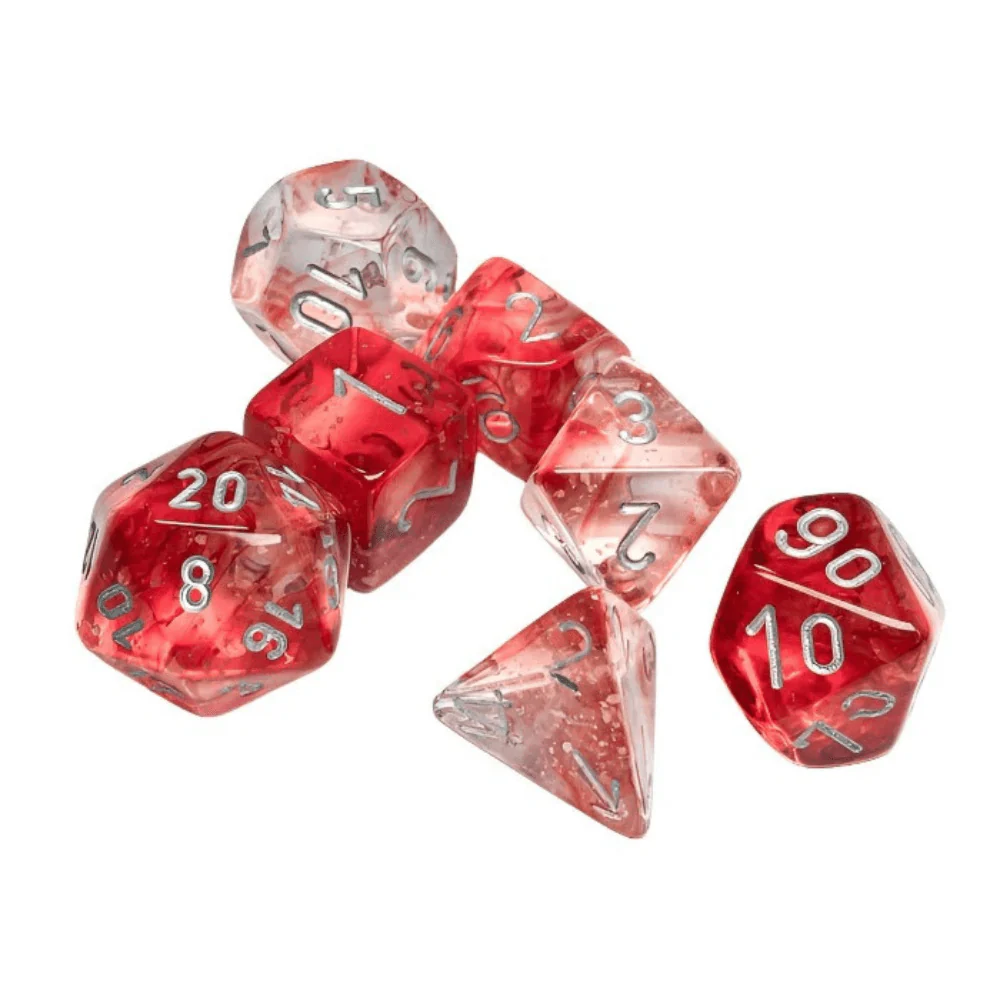 Chessex - Nebula Polyhedral 7 Dice Set - Luminary Red & Silver