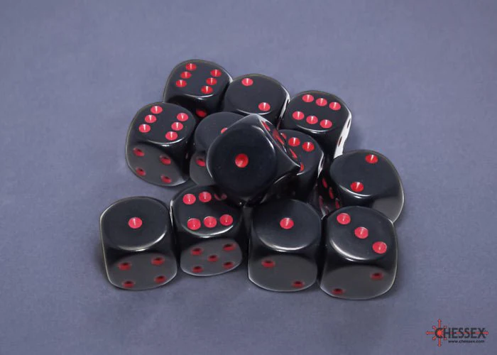 Chessex - Opaque 16mm D6 Dice Block - Black with Red - Image 3