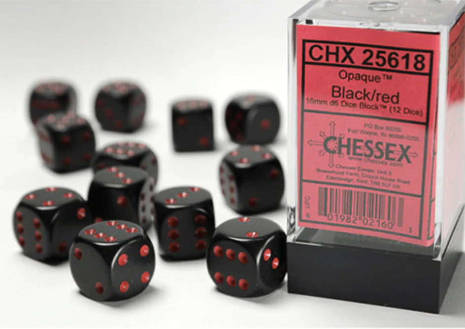 Chessex - Opaque 16mm D6 Dice Block - Black with Red - Image 5
